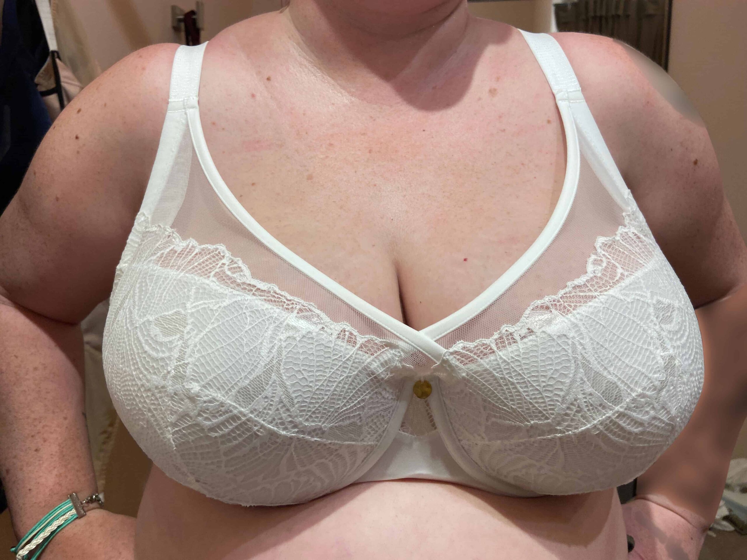 Pam is wearing Ivy in the cream color in 40G. This is the front photo
